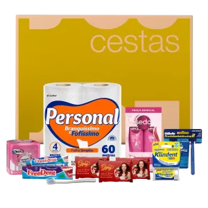 Imagem da Cesta Higiene Íntima Feminina com seus produtos dispostos na frente