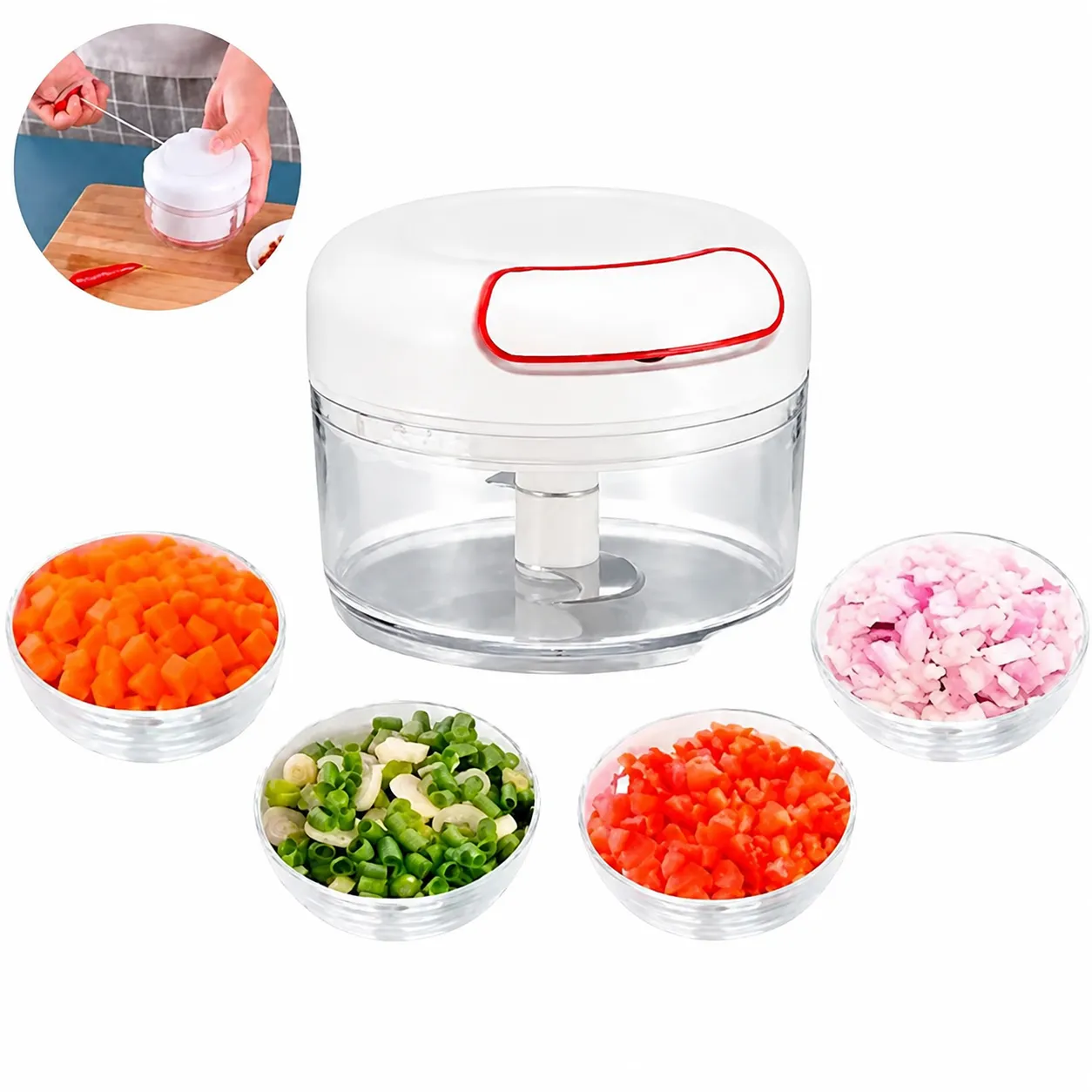 Mini Processador Triturador Manual 2 Lâminas – Inox